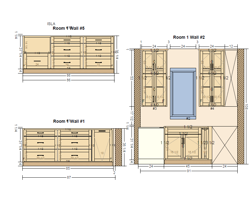 Cabinetry elevation drawings — Room 1 Wall plans
